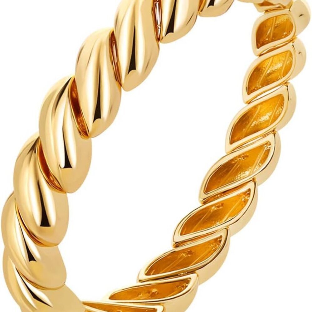 Twisted Thin or Chunky Bangle Bracelet in 14K Gold Plated, Stretchable Elastic B